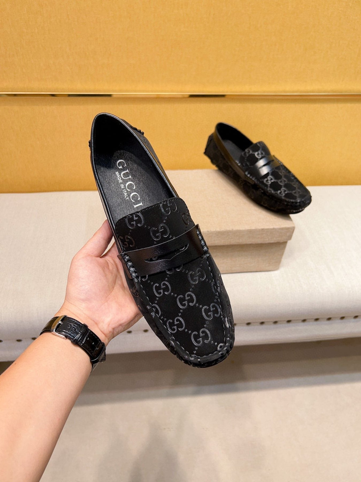 Gucci Men's Black Patterned Loafers