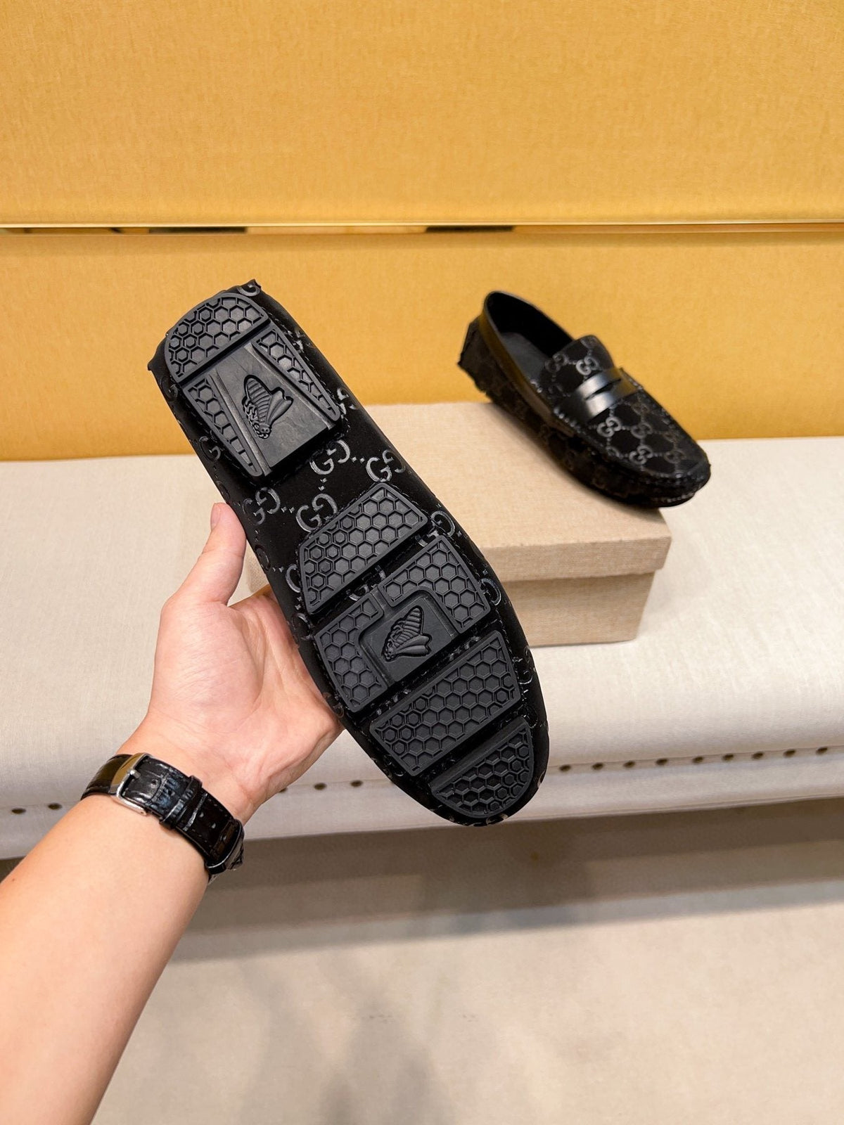 Gucci Men's Black Patterned Loafers