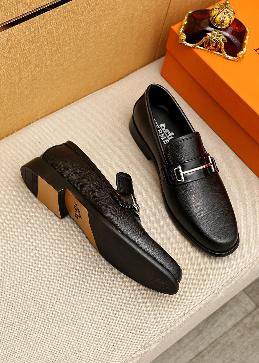 Hermès Black Hardware Slip-On Loafers