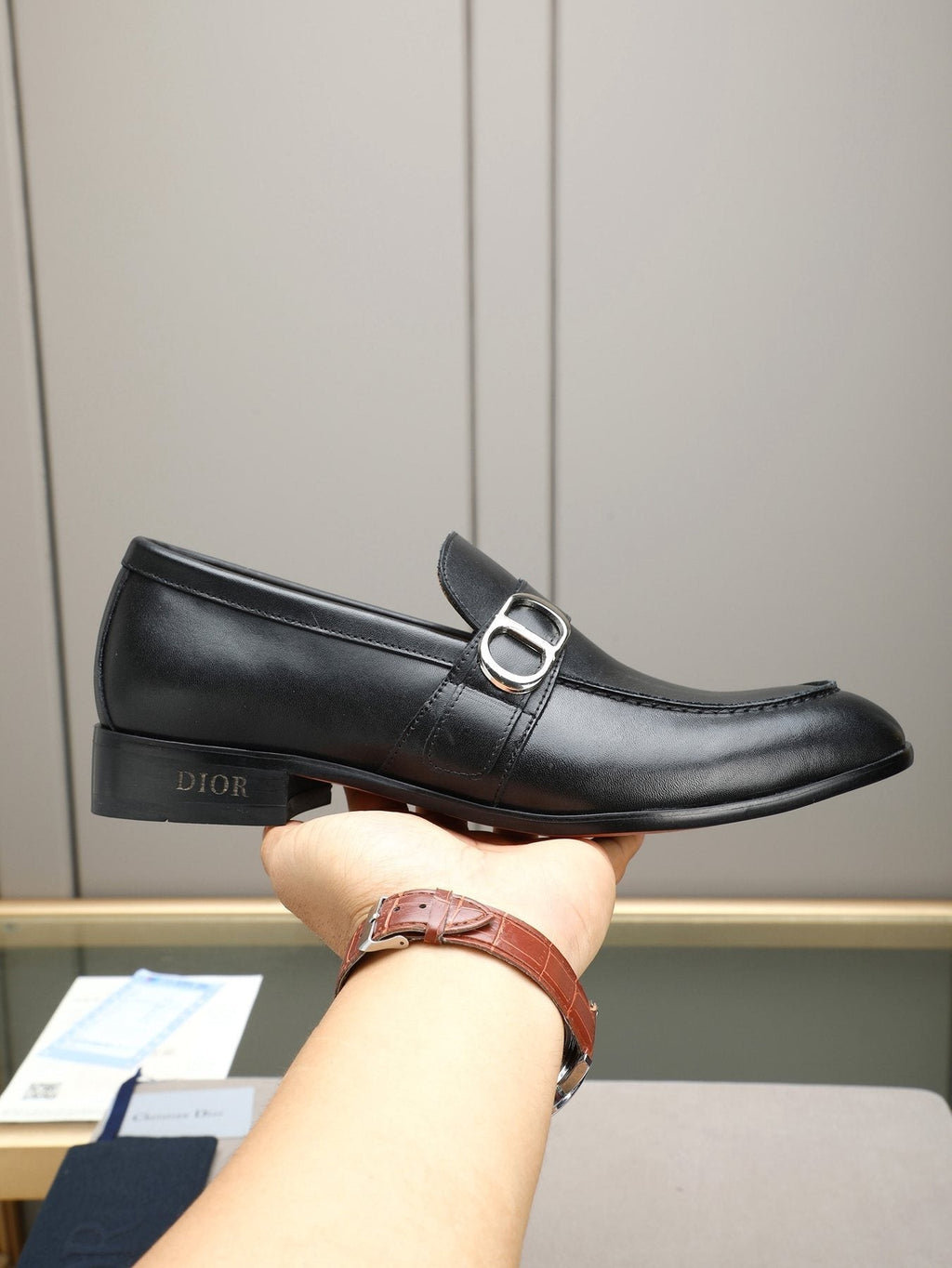 Dior Black Buckle Loafers