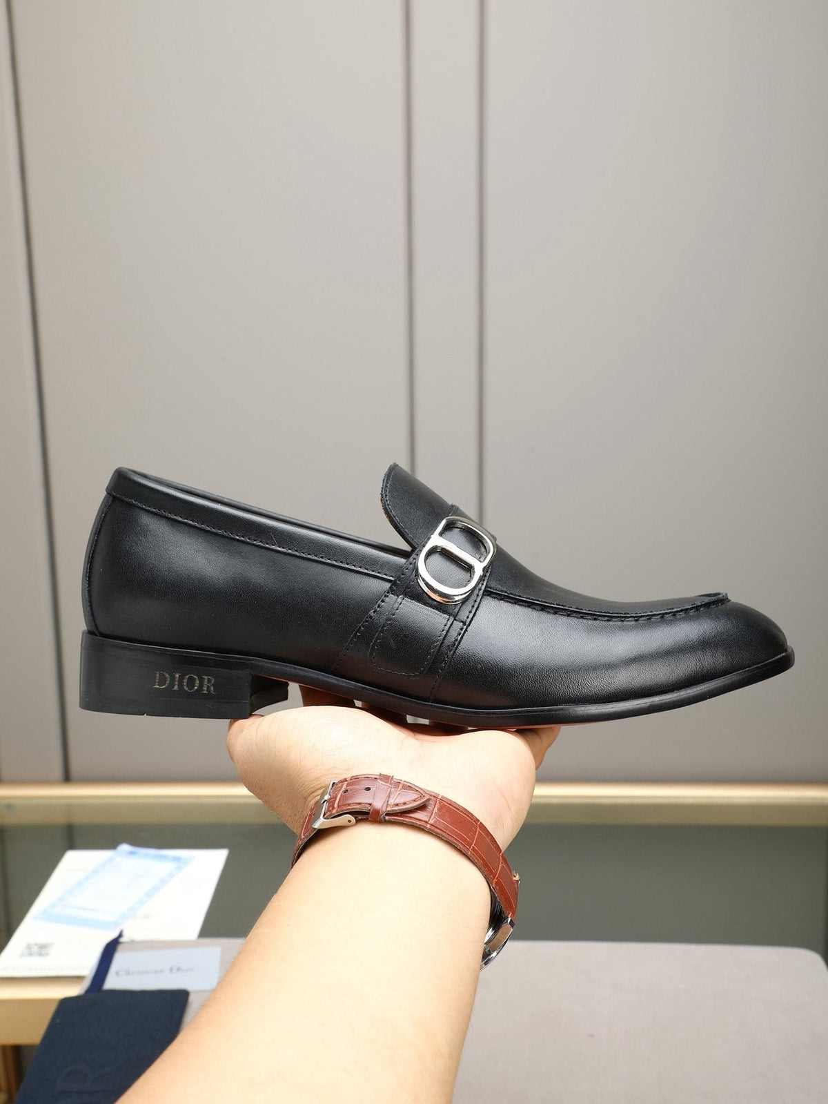 Dior Black Buckle Loafers