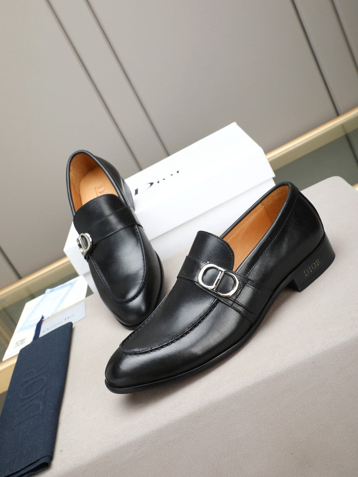 Dior Black Buckle Loafers