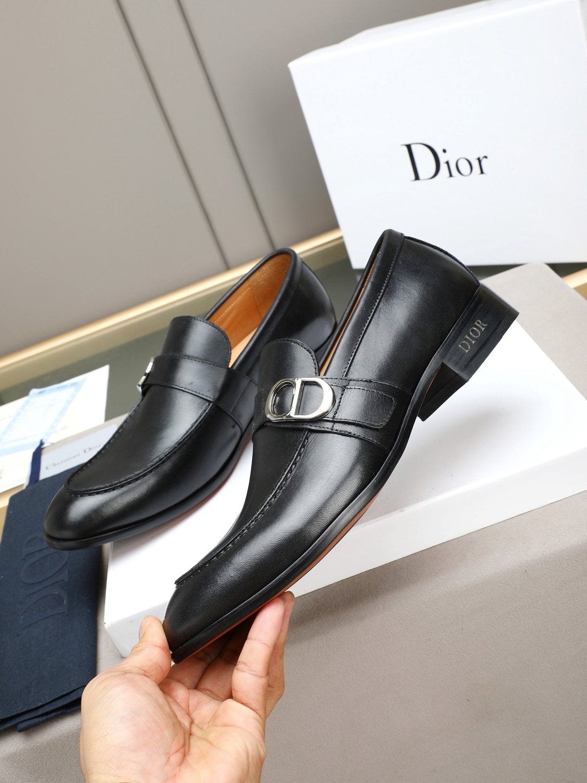 Dior Black Buckle Loafers