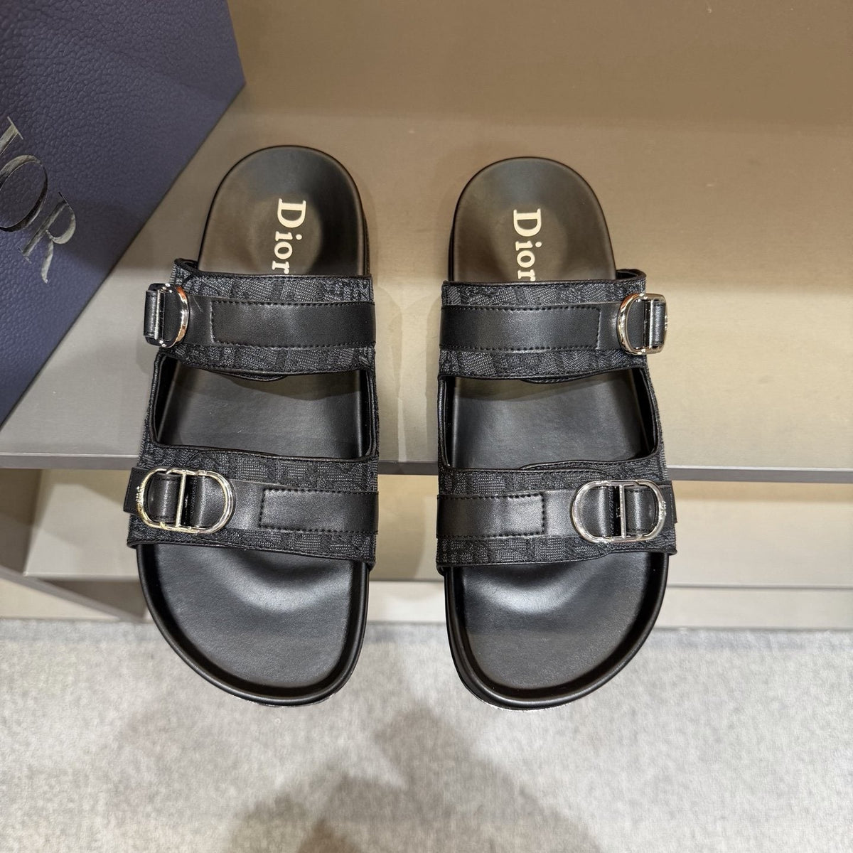 Dior Patterned Buckle Slide Sandals - Double Buckles