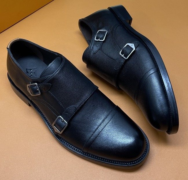 Louis Vuitton Black Cap-Toe Double-Monk Strap Shoes