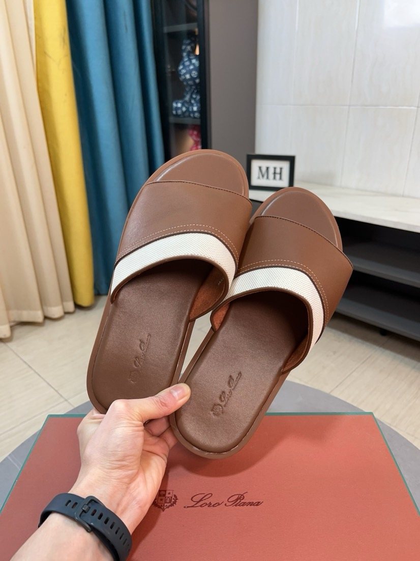 Loro Piana Contrast-Trim Slide Sandals