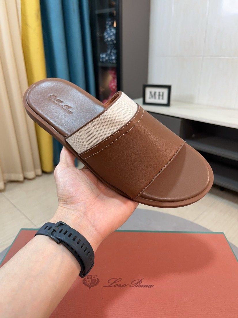 Loro Piana Contrast-Trim Slide Sandals