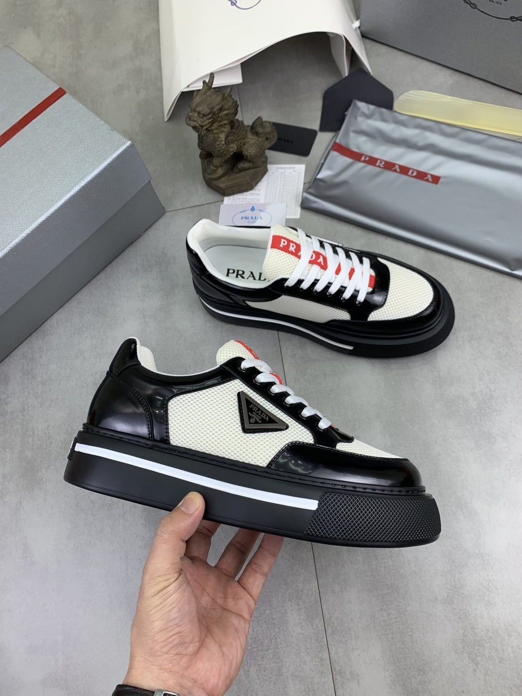 Prada Triangle Patch Low-Top Sneakers