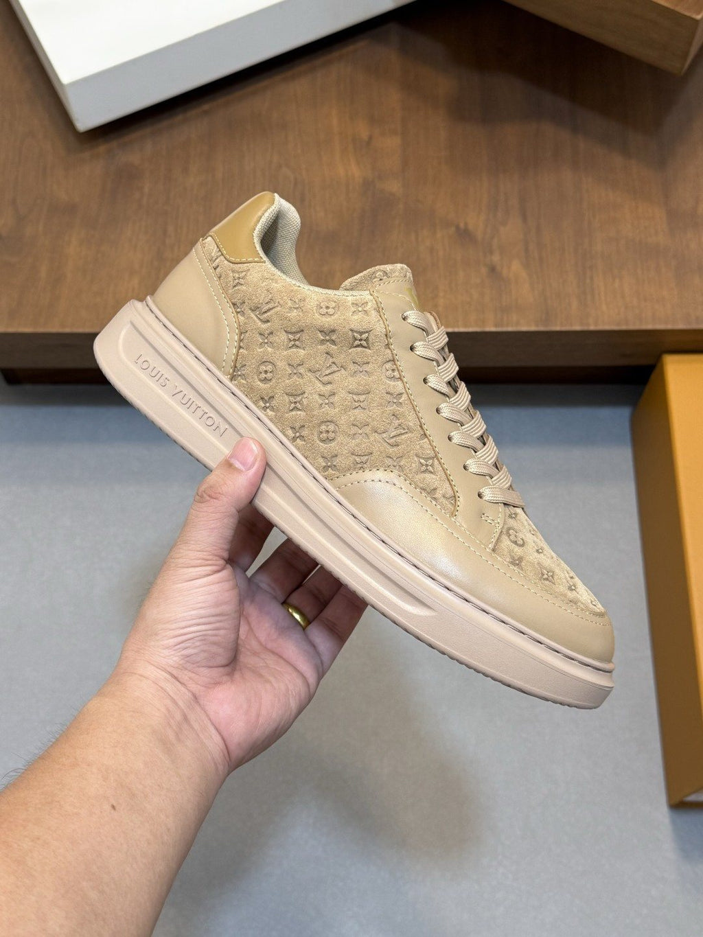 Louis Vuitton Men's Pale Olive Monogram Low-Top Sneakers