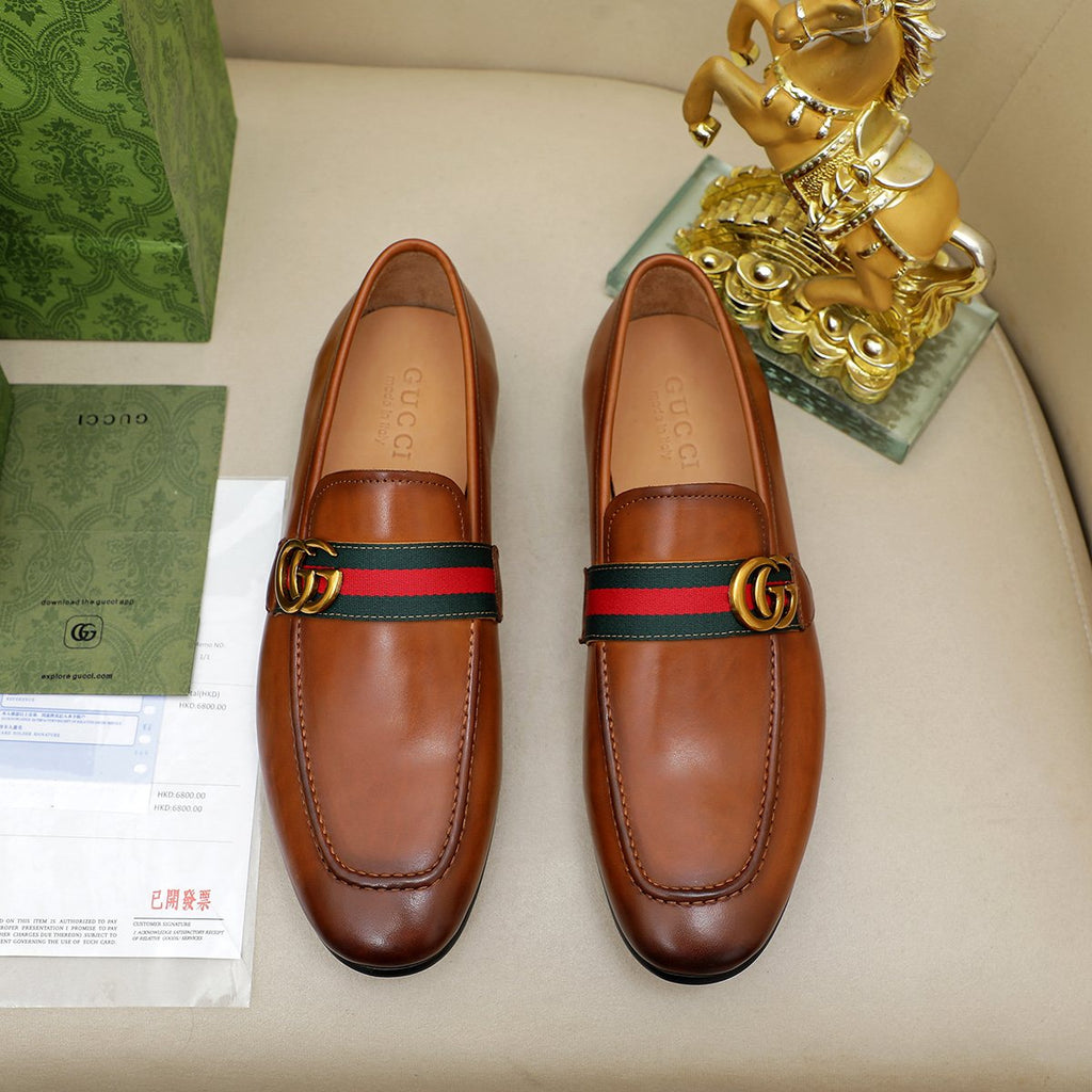 Gucci Striped-Strap Apron-Toe Loafers