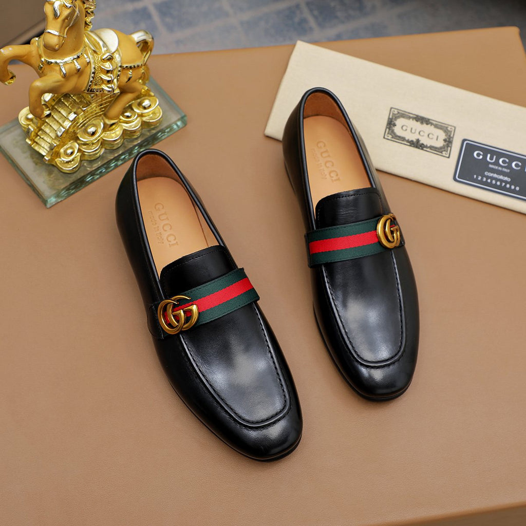 Gucci Striped-Strap Apron-Toe Loafers