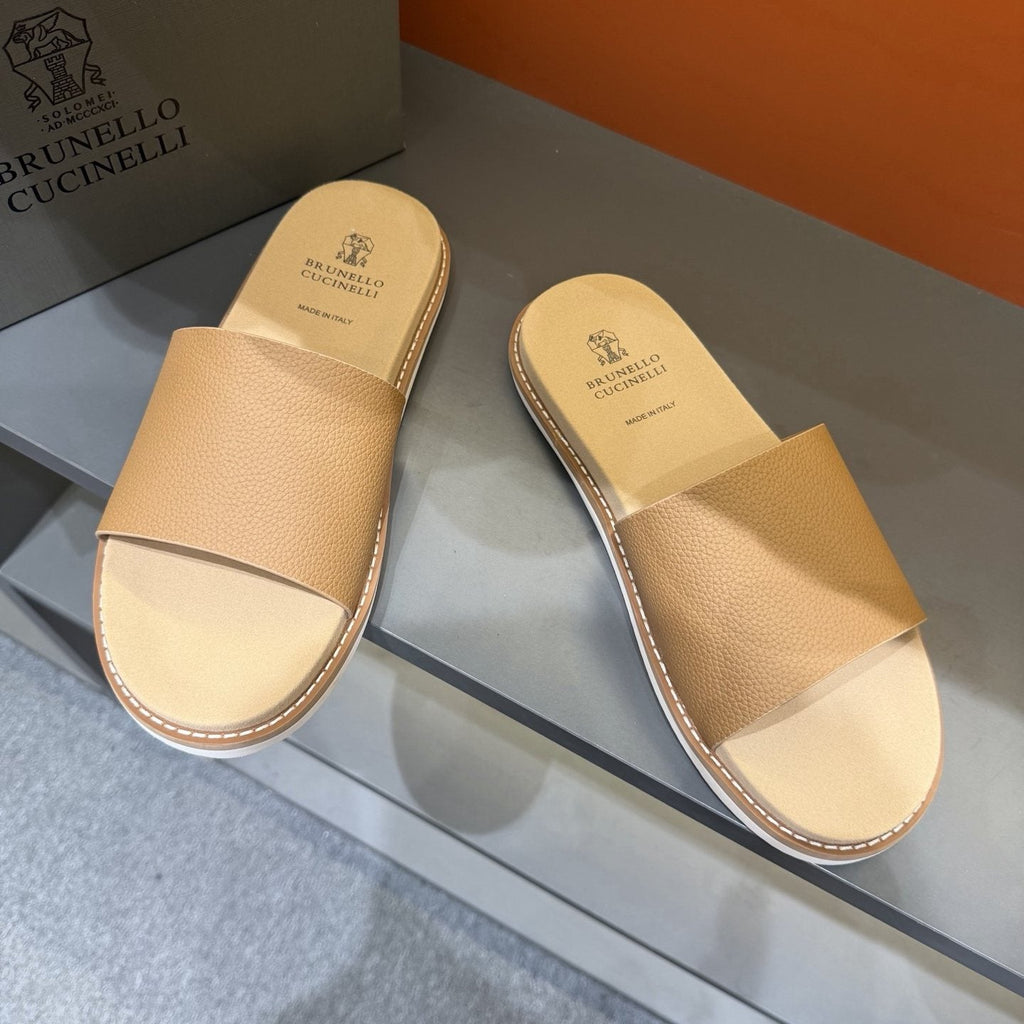 Brunello Cucinelli Men's Wide Strap Slide Sandals