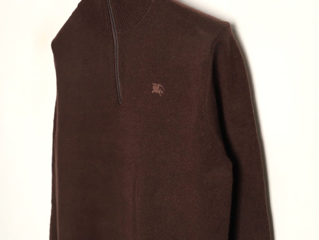 Burberry Equestrian Emblem Half-Zip Knit Sweater - Dark Brown